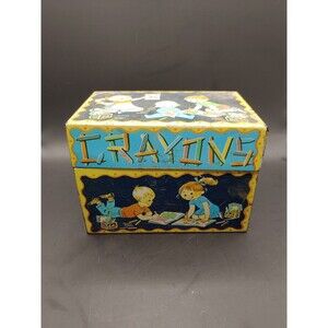 vintage j chein & co crayon CRAYONS TIN BOX made in usa 1970s